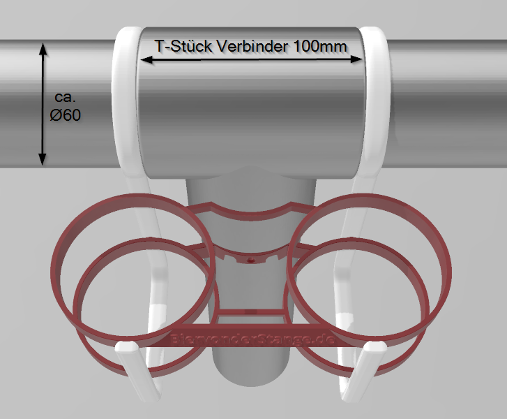 Bei T-Stück Verbinder bis 100mm wird der Getränkehalter in Größe 100mm empfohlen.