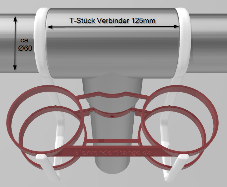 Bei T-Stück Verbinder bis 125mm wird der Bierhalter in Größe 125mm empfohlen.